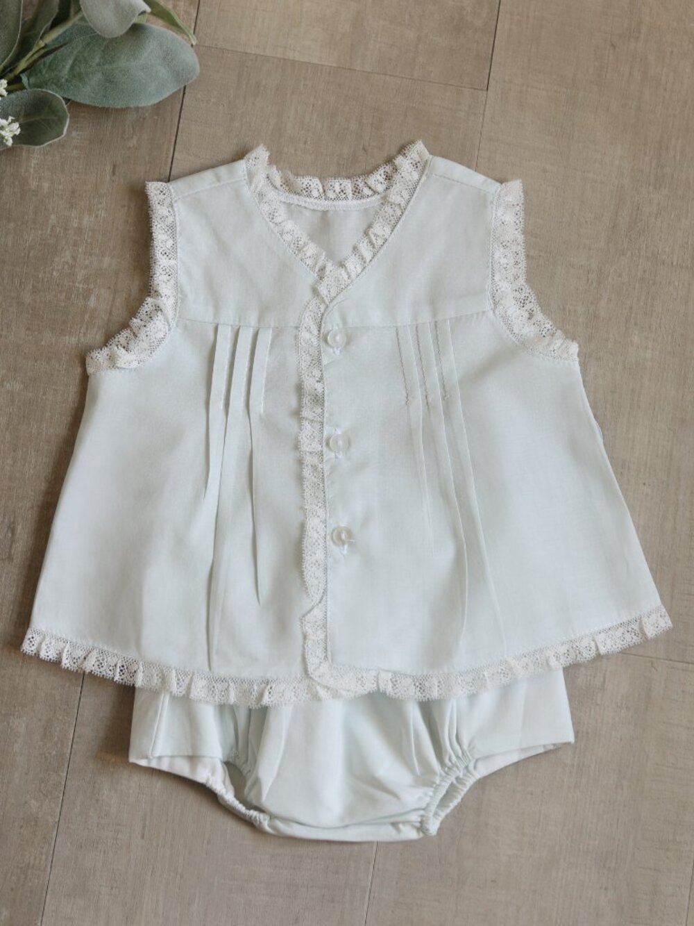 Girl's Blue Heirloom Diaper Set 100% Cotton Vintage Lace Pintucks NWT Portrait